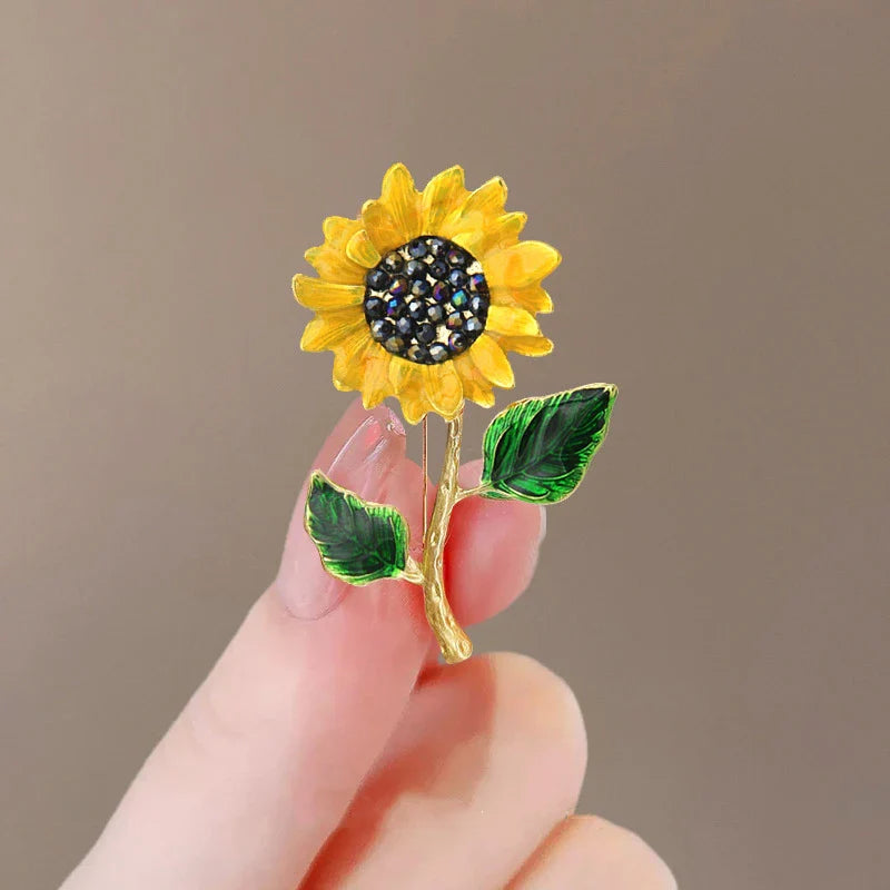 Luxury Zircon Sunflower Brooch Pin for Women