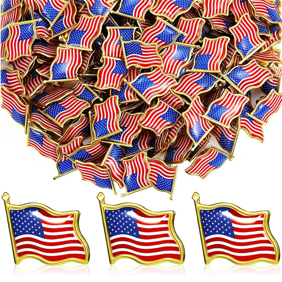 USA Flag Lapel Pins Crystal Epoxy Enamel Badge Brooch Souvenir
