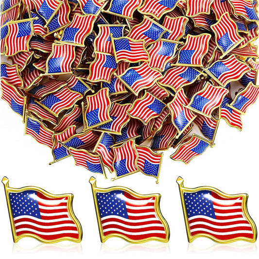 USA Flag Lapel Pins Crystal Epoxy Enamel Badge Brooch Souvenir