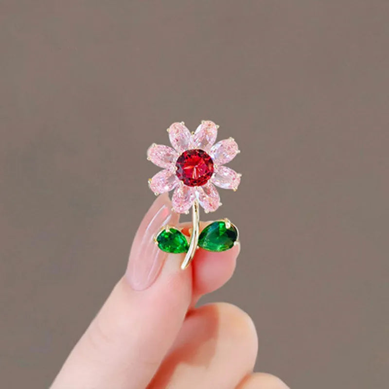 Luxury Zircon Sunflower Brooch Pin for Women