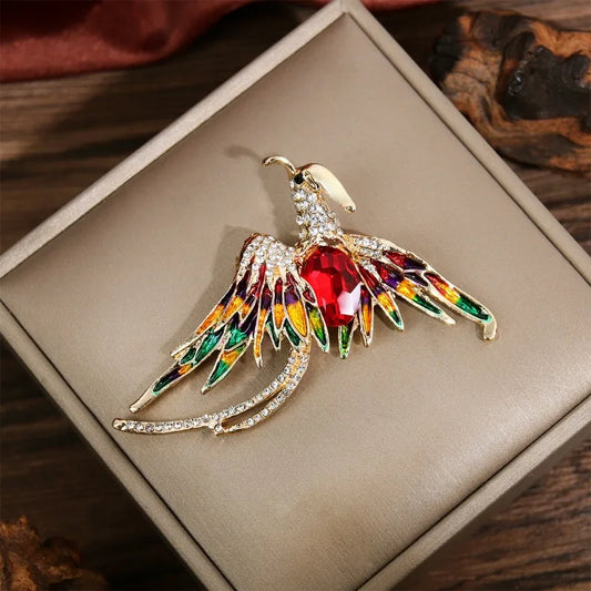 Rhinestone Phoenix Brooch with Long Tail - Versatile Fashion Accessory
