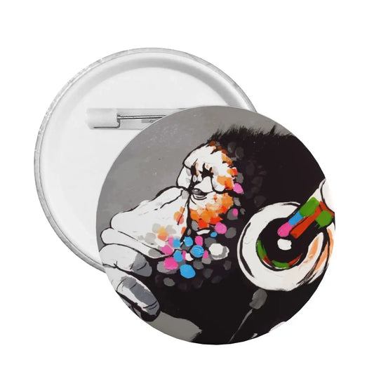 Banksy DJ Monkey Thinker Headphones Pin Street Art Badge Brooch Gift