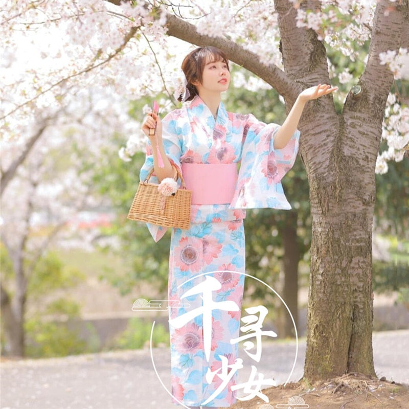 Pink and Blue Floral Yukata
