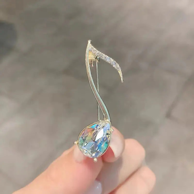 Luxury Crystal Music Note Brooch Pin Jewelry for Women