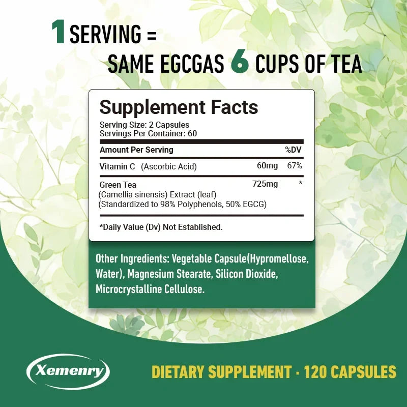 Green Tea Extract - Boosts Metabolism, Supports Heart and Brain Health, Enhances Memory, Immune System