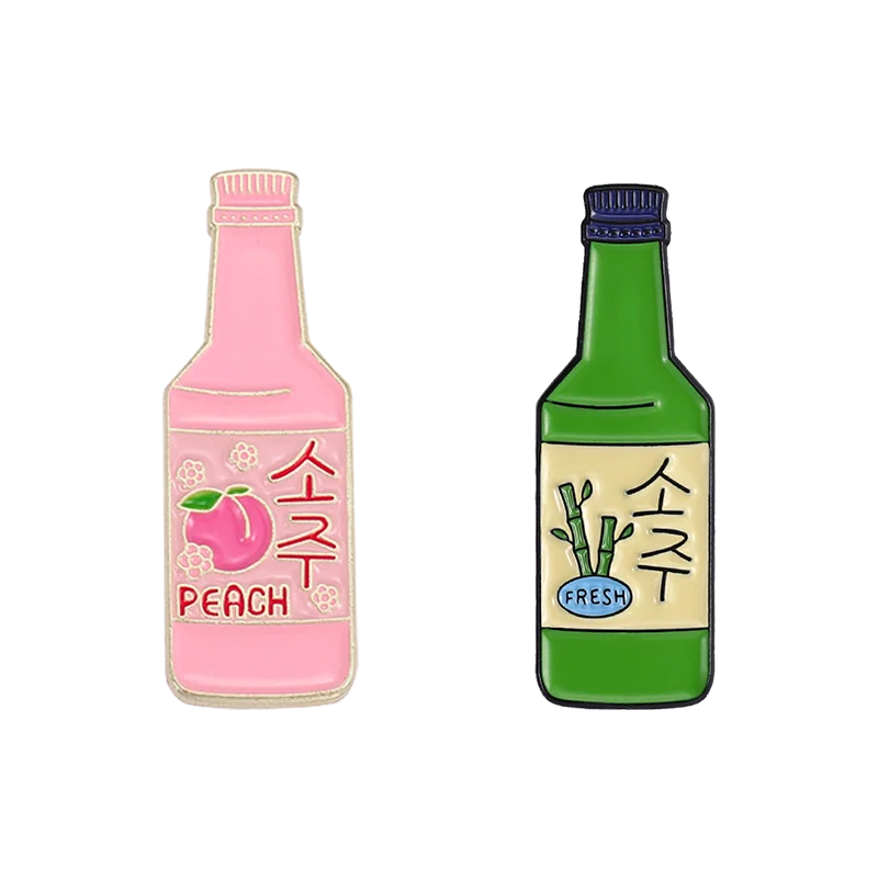 Soju Enamel Pin Peach Bottle Lapel Brooch Jewelry Gift Wholesale