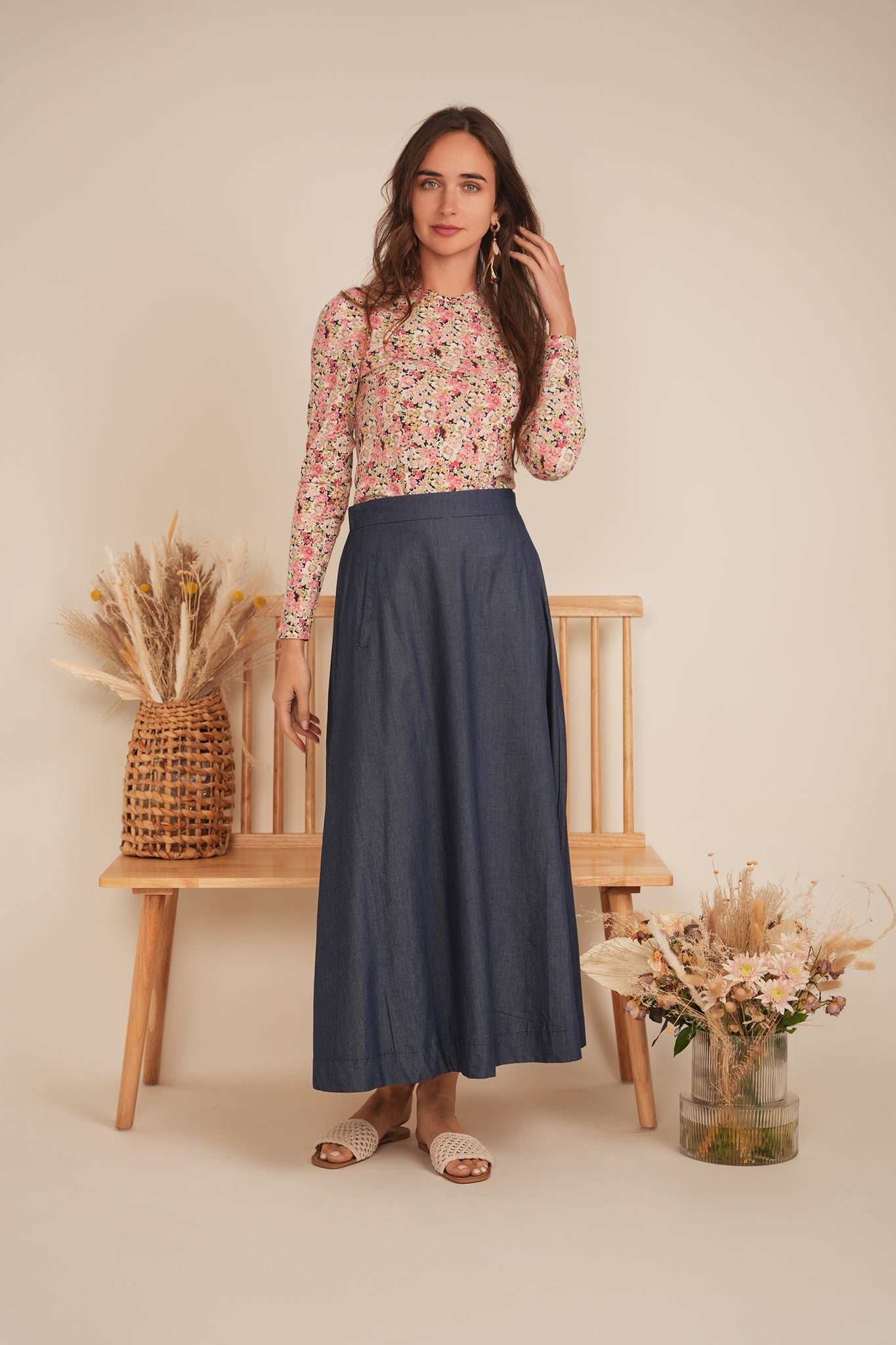 Long Denim Skirt With Pockets - Concordia Style Boutique