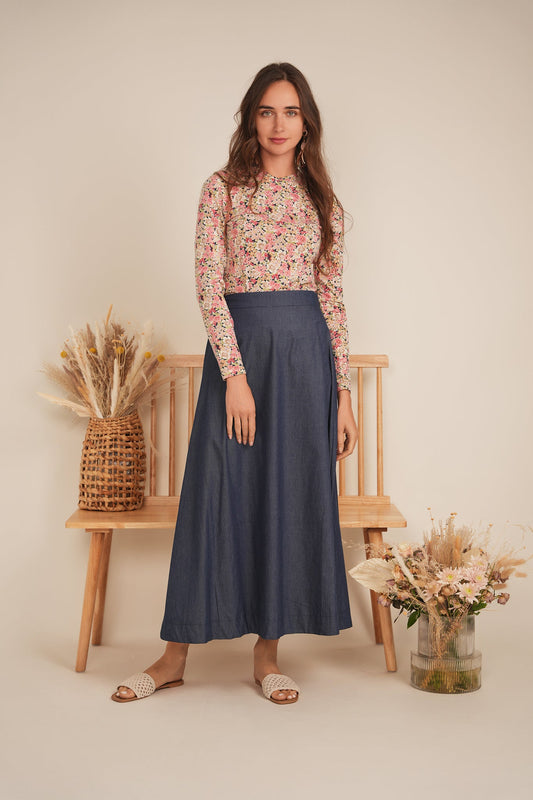 Long Denim Skirt With Pockets - Concordia Style Boutique