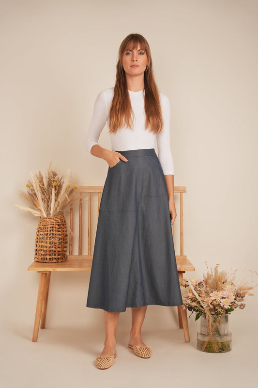 Denim Flare Skirt - Concordia Style Boutique