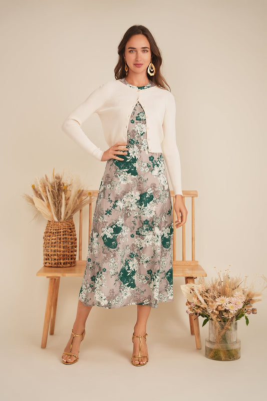 Midi Printed Chiffon Jumper Cardigan Set - Concordia Style Boutique