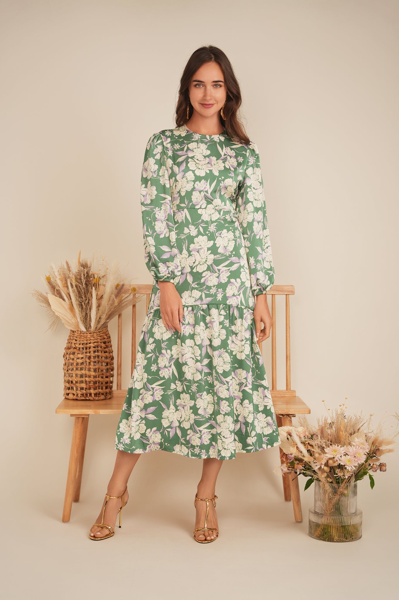 Satin Floral Midi Dress - Concordia Style Boutique