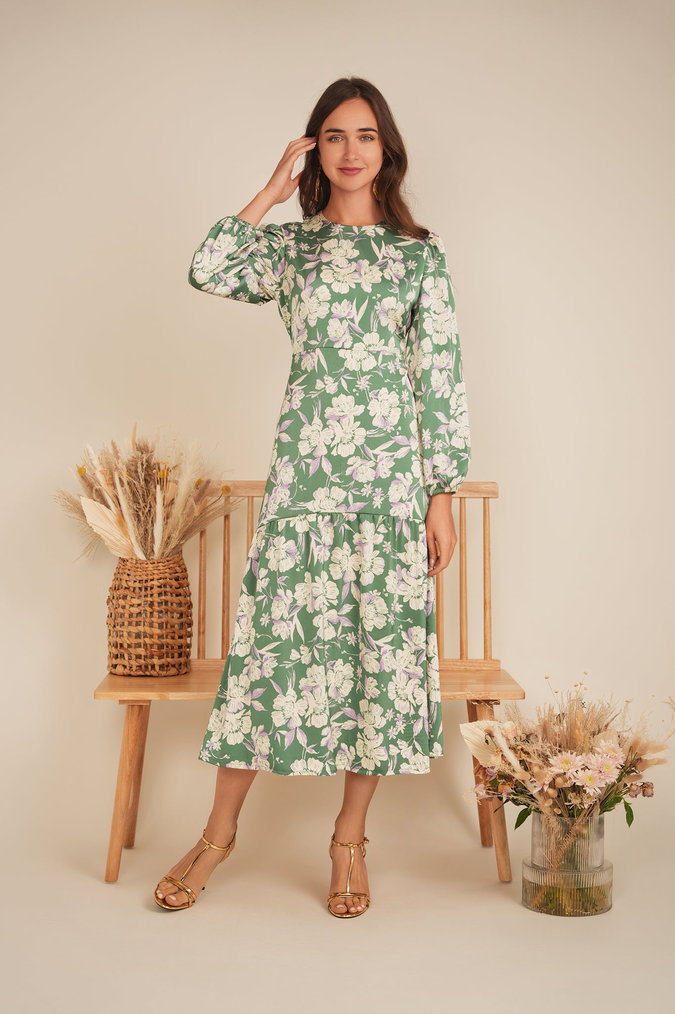 Satin Floral Midi Dress - Concordia Style Boutique