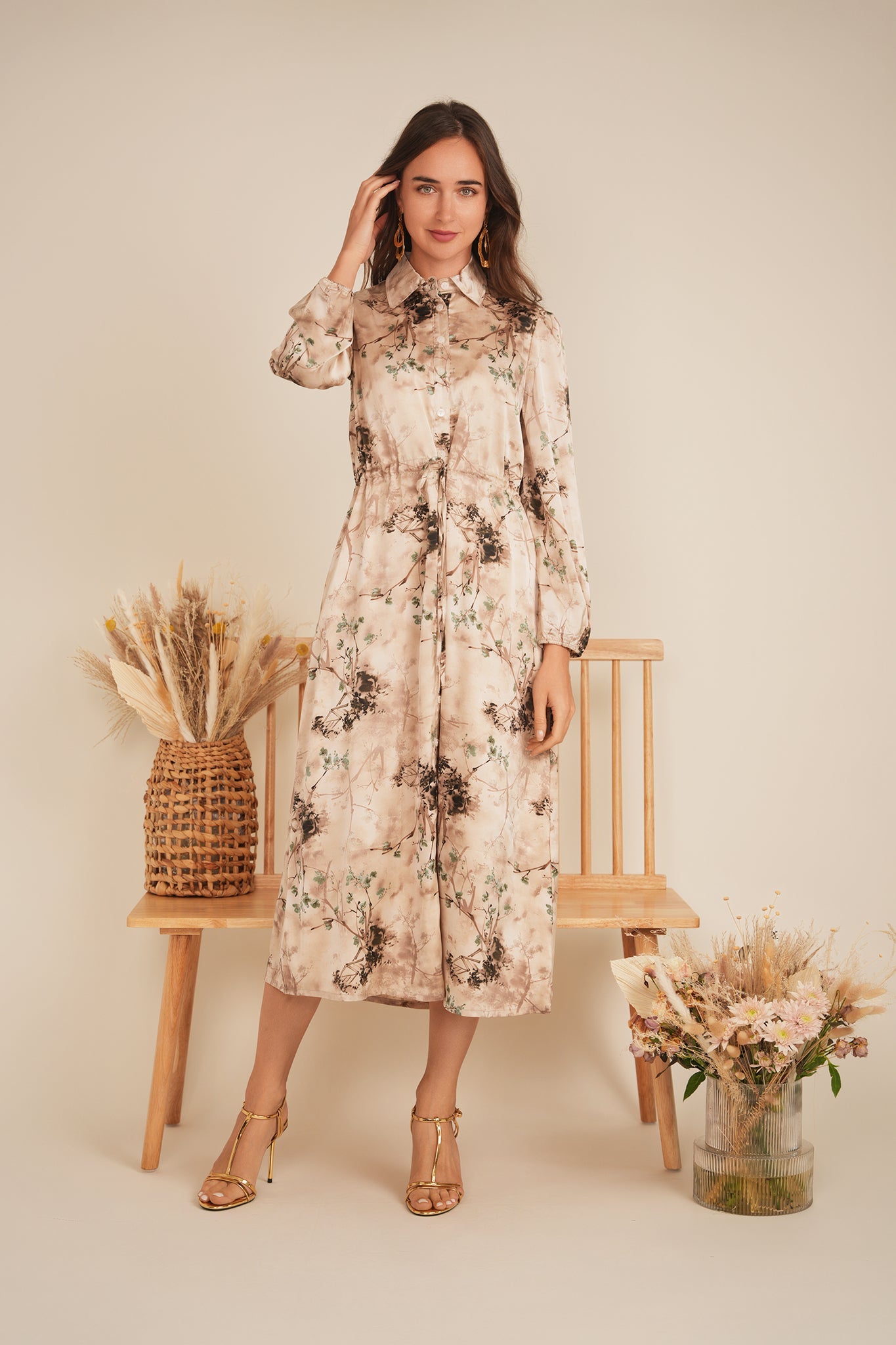 Printed Satin Belted Shirt Dress - Concordia Style Boutique