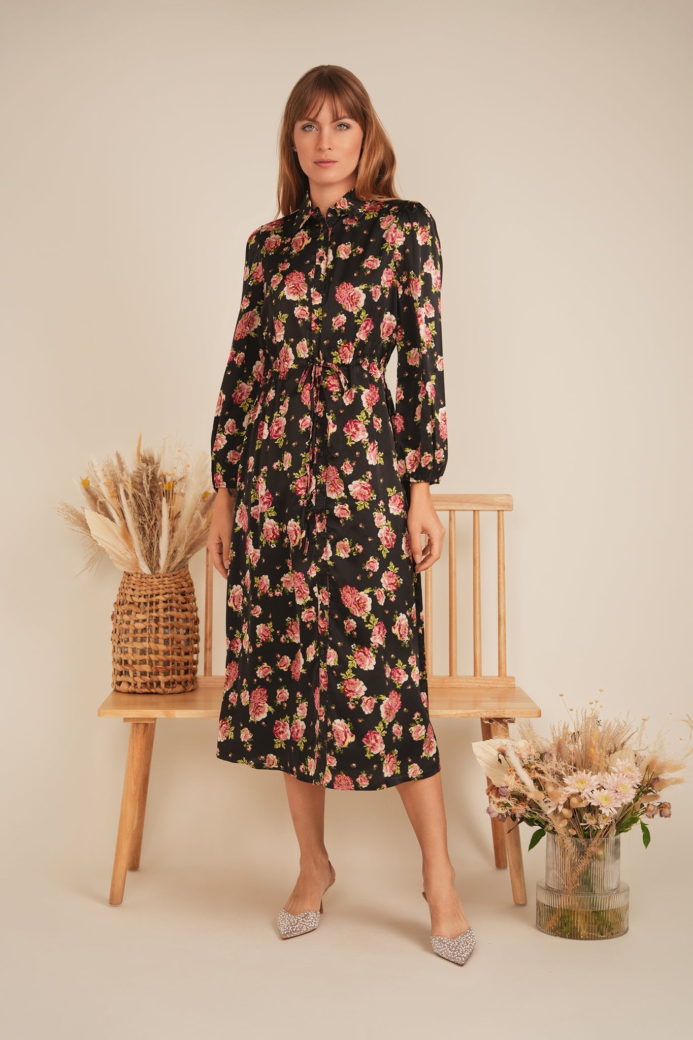 Printed Satin Belted Shirt Dress - Concordia Style Boutique