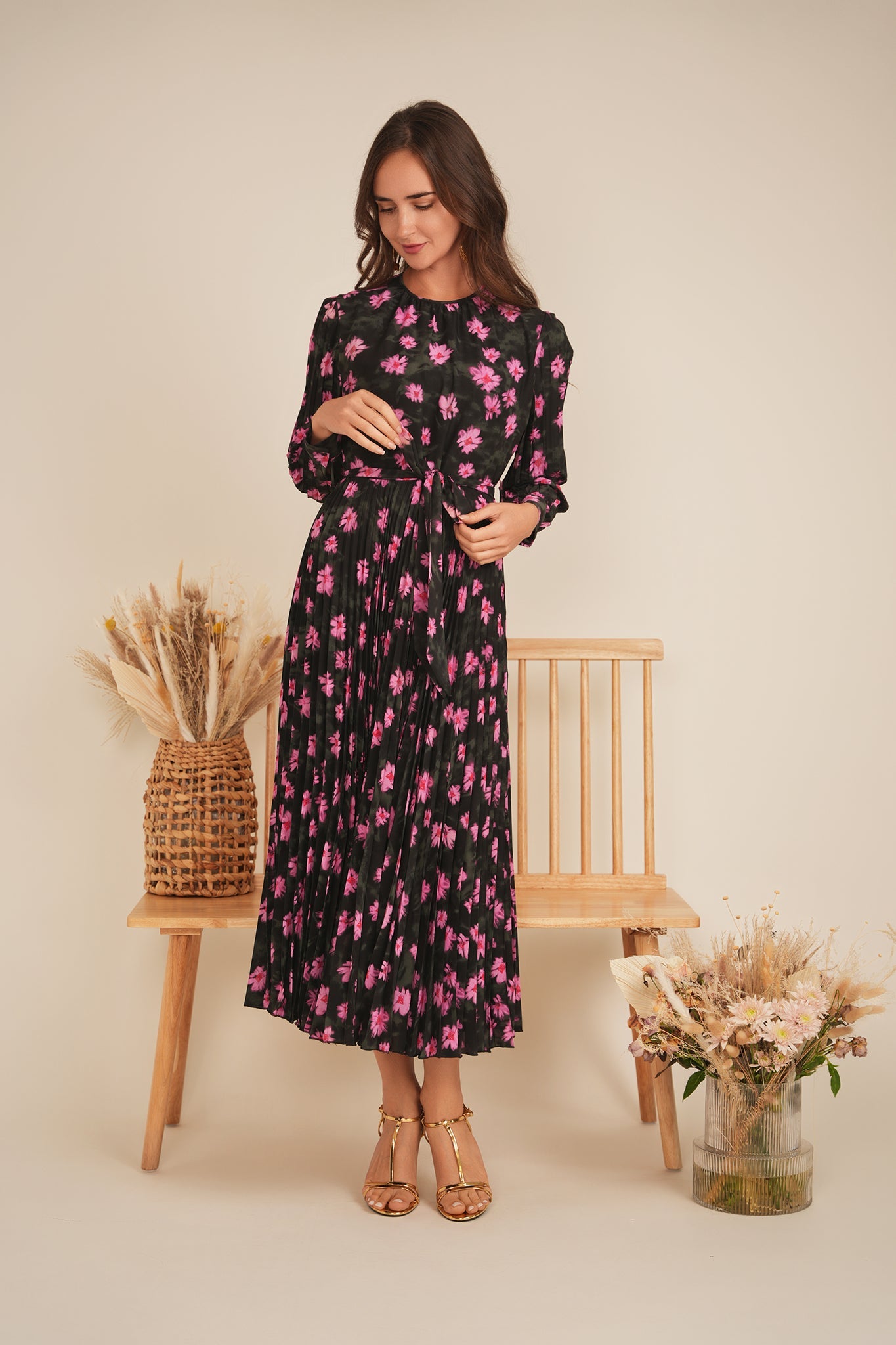 Satin Mosaic Pleated Midi Dress - Concordia Style Boutique