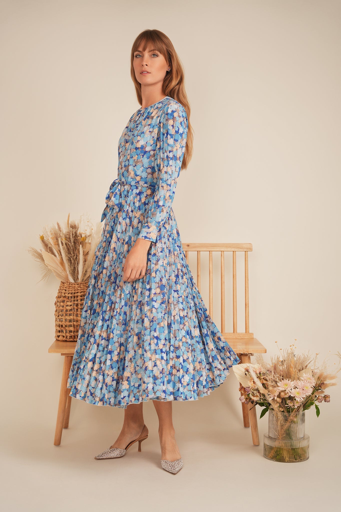 Satin Mosaic Pleated Midi Dress - Concordia Style Boutique