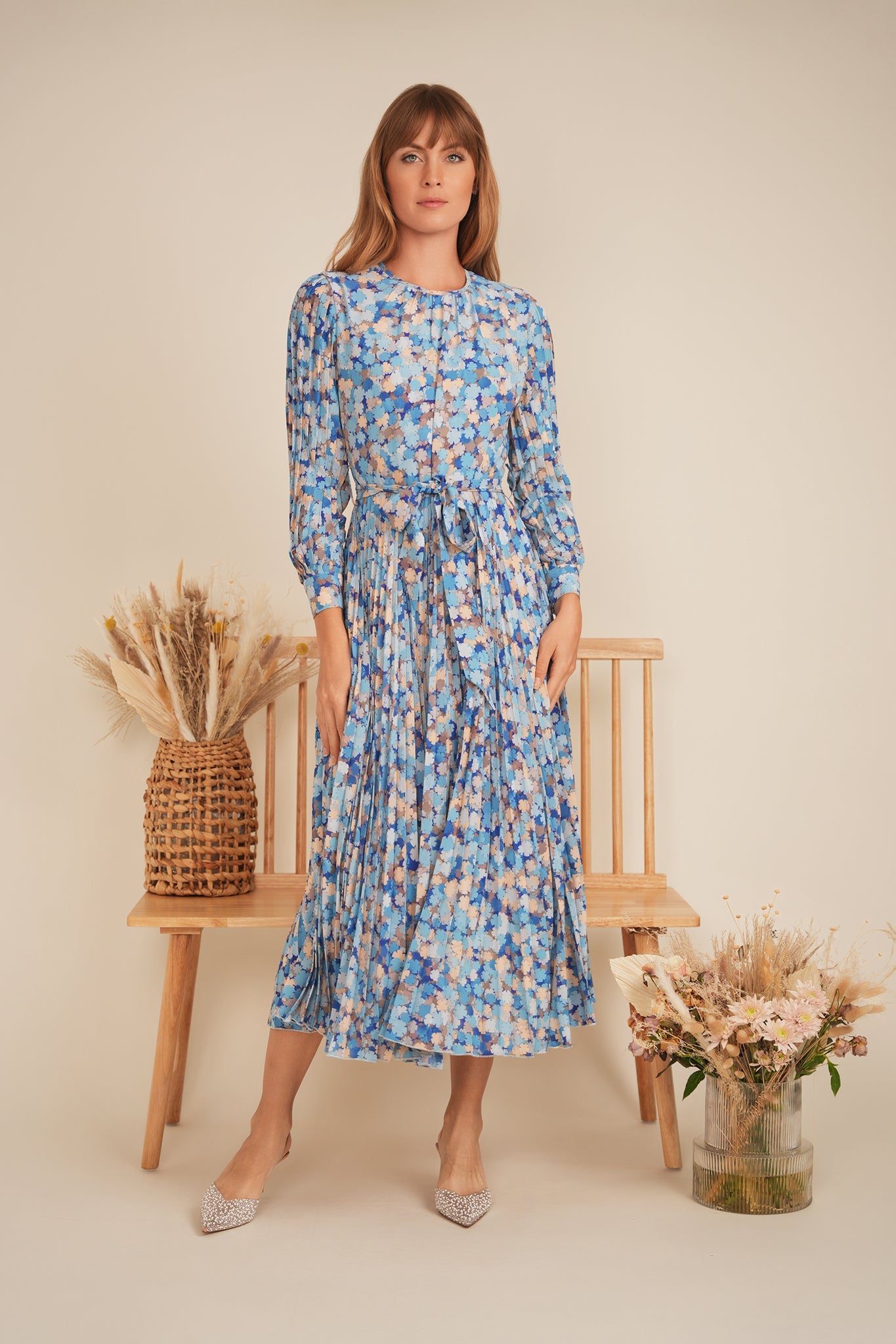 Satin Mosaic Pleated Midi Dress - Concordia Style Boutique