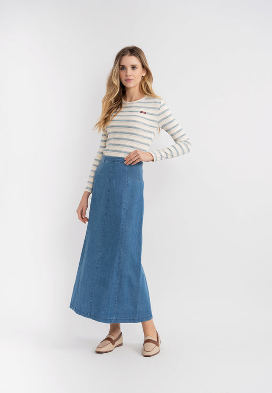 Stretch Denim Paneled Skirt - Concordia Style Boutique