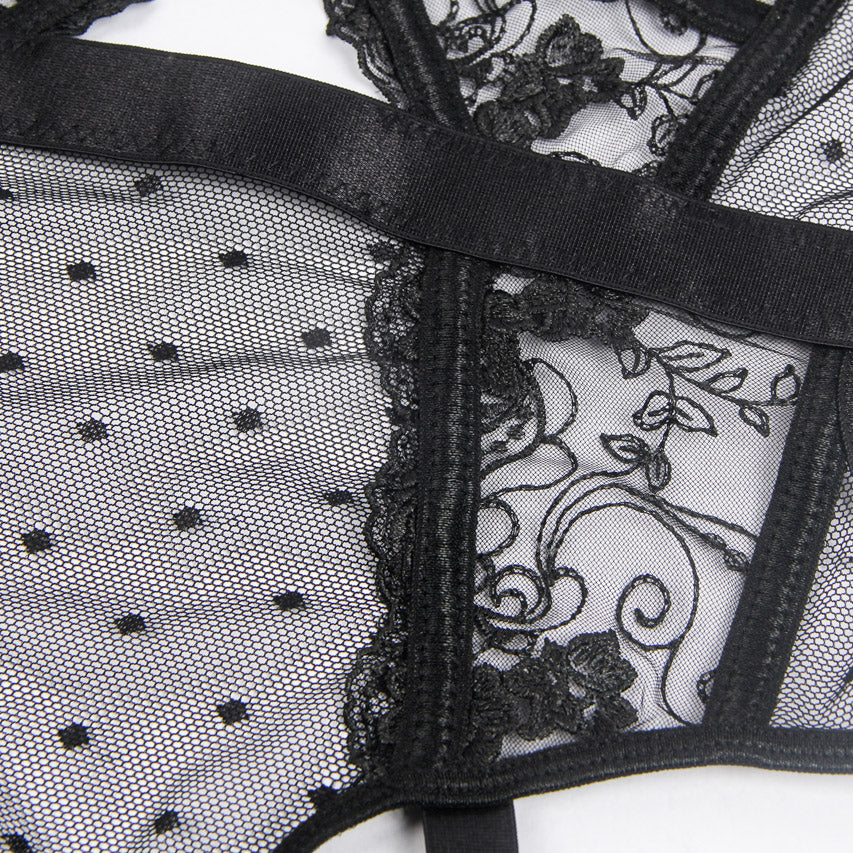 Embroidered Lace Hollow Cut Teddy Lingerie - Concordia Style Boutique
