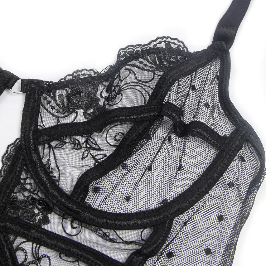 Embroidered Lace Hollow Cut Teddy Lingerie - Concordia Style Boutique