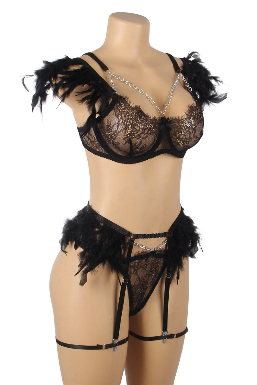 Feather and Chain Bra Set - Concordia Style Boutique