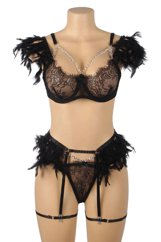 Feather and Chain Bra Set - Concordia Style Boutique
