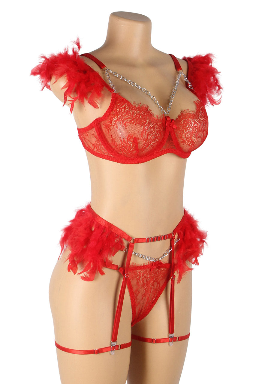 Feather and Chain Bra Set - Concordia Style Boutique