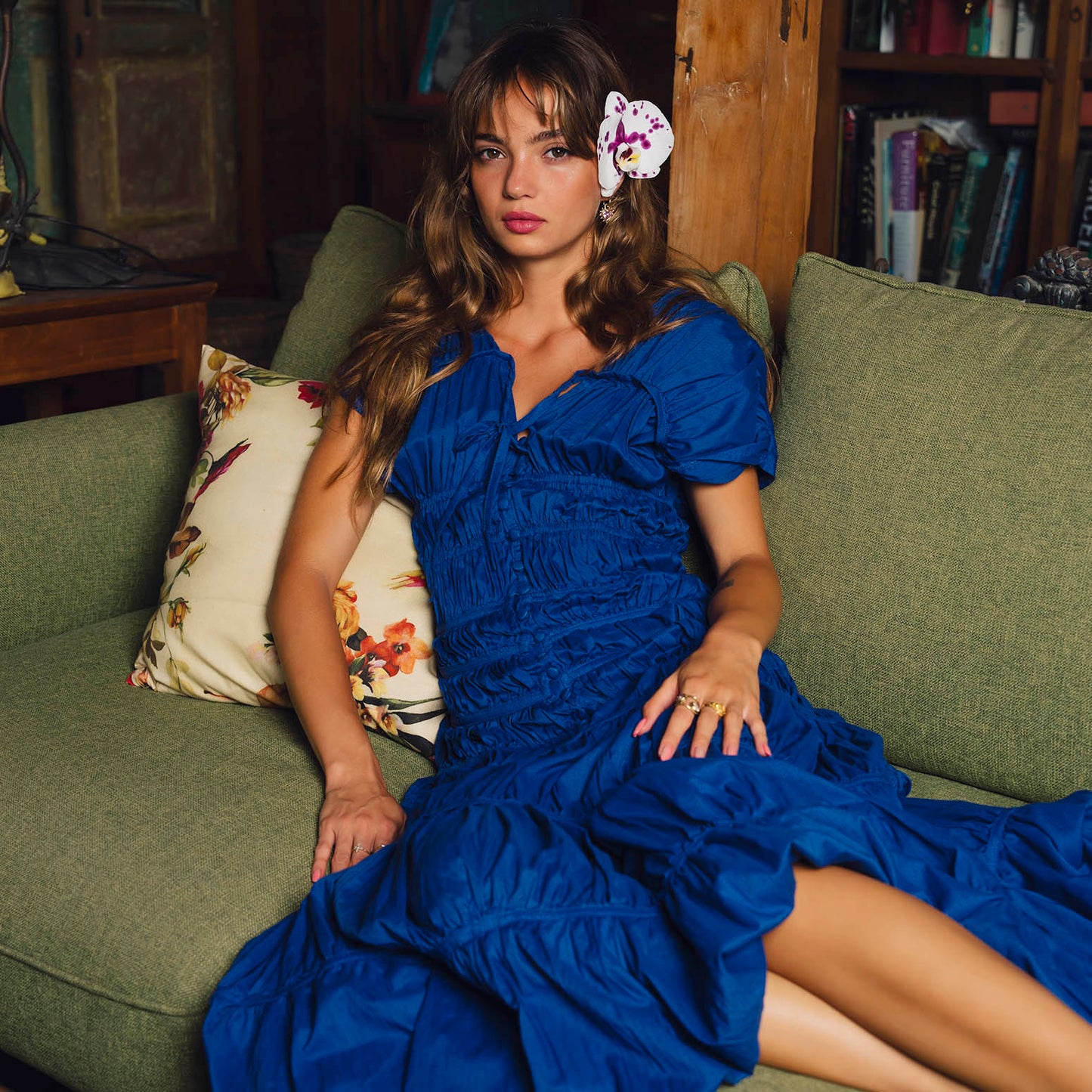 SRIKANDI Ruffle Maxi Dress In Royal Blue