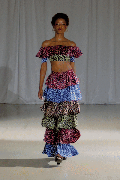 Ana Ruffled Cheetah Print Two-Piece Skirt Set