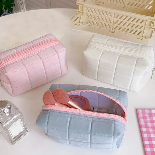 1 Pc Cute Plush Makeup Bag for Women Zipper Large Solid Color Cosmetic Bag Travel Make Up Toiletry Bag Washing Pouch - Concordia Style Boutique