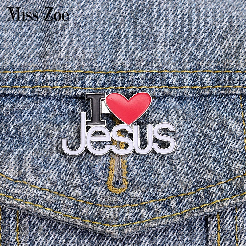 I Love Jesus Enamel Pins Heart Brooch Lapel Badges Jewelry Gift