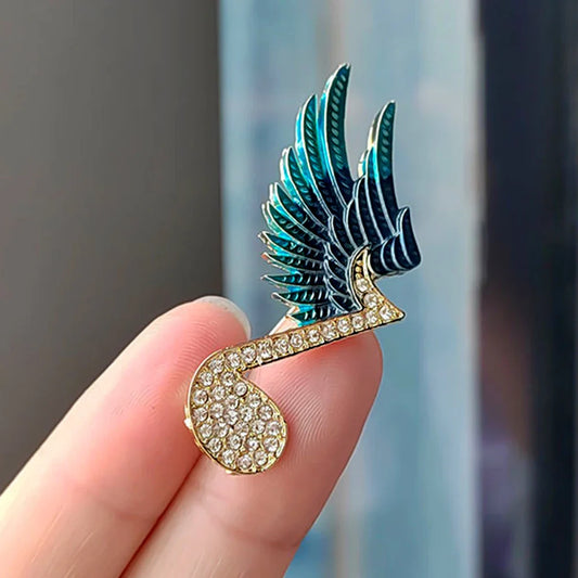 Rhinestone Music Note Wing Brooch Lapel Pin Jewelry Accessories