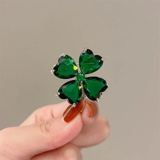 Emerald Four-Leaf Clover Brooch - Vintage Wedding Jewelry Accessory