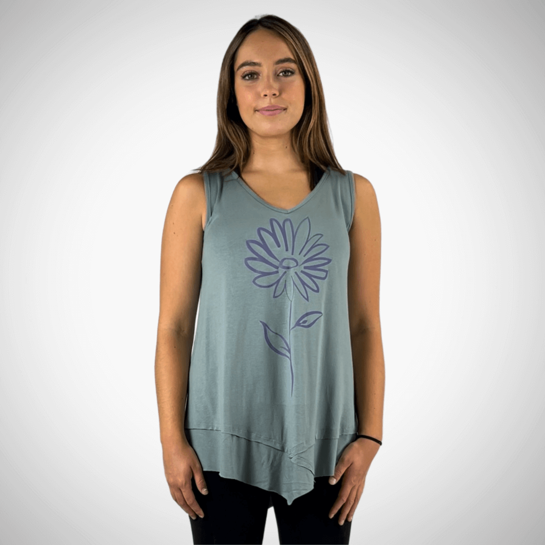 Daisy Graphic Sleeveless Tunic Light Sage Made in USA - Concordia Style Boutique