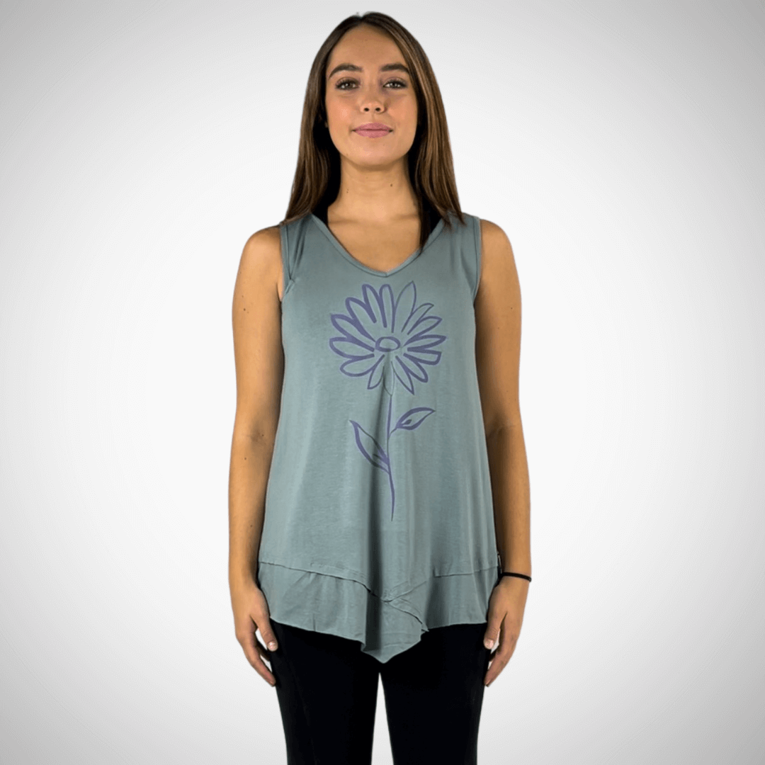 Daisy Graphic Sleeveless Tunic Light Sage Made in USA - Concordia Style Boutique