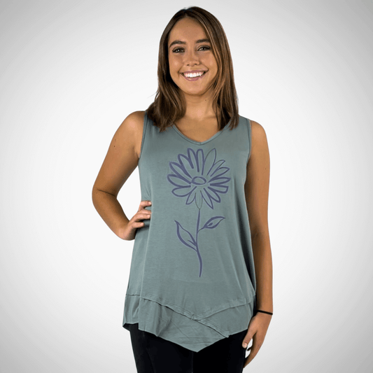 Daisy Graphic Sleeveless Tunic Light Sage Made in USA - Concordia Style Boutique