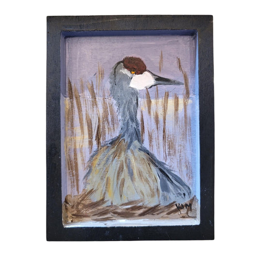 Sunset Crane Painting | 5 X 7 | Canvas Artwork | The Painted Attic