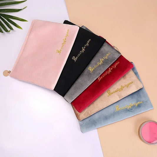 1 Pc Women Zipper Velvet Make Up Bag Travel Small Lipstick Cosmetic Bag for Makeup Solid Color Female Make Up Pouch Necessaries - Concordia Style Boutique