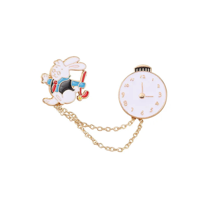 Cartoon Rabbit Pocket Watch Brooch Pin Badge Lapel for Gifts