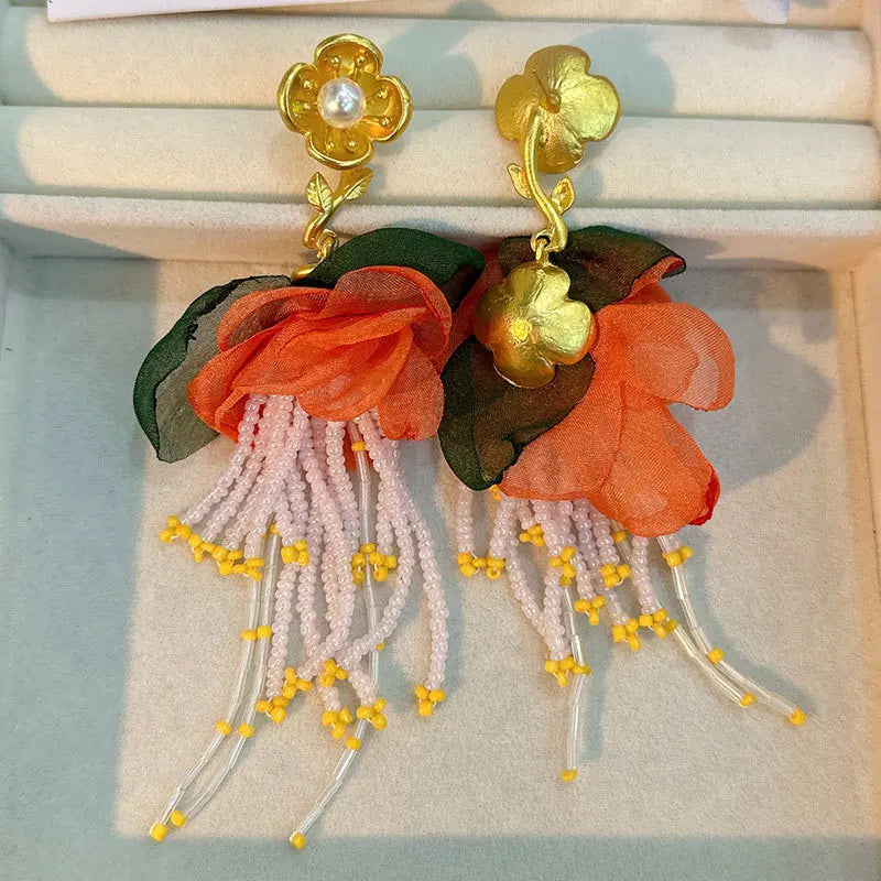 Handmade Cotton Long Tassel  Earrings