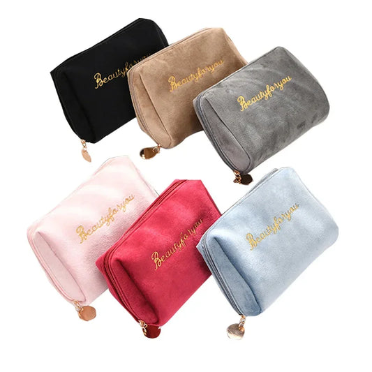 1 Pc Velvet Women Cosmetic Bag Travel Large Makeup Bag Solid Color Zipper Lipstick Storage Bags Female Make Up Organizer Pouch - Concordia Style Boutique