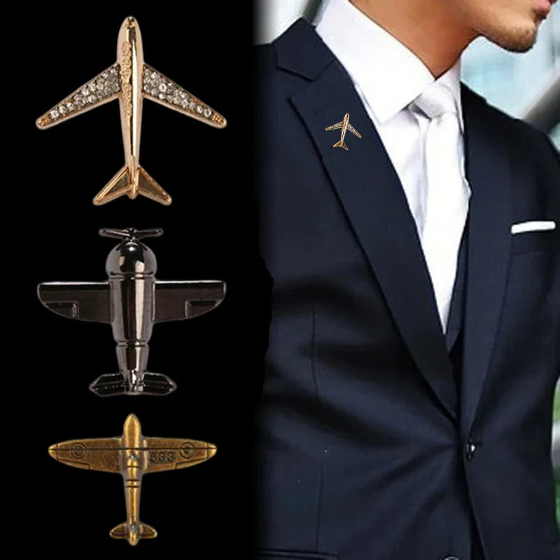 Crystal Airplane Brooch Pin Rhinestone Lapel Suit Accessory