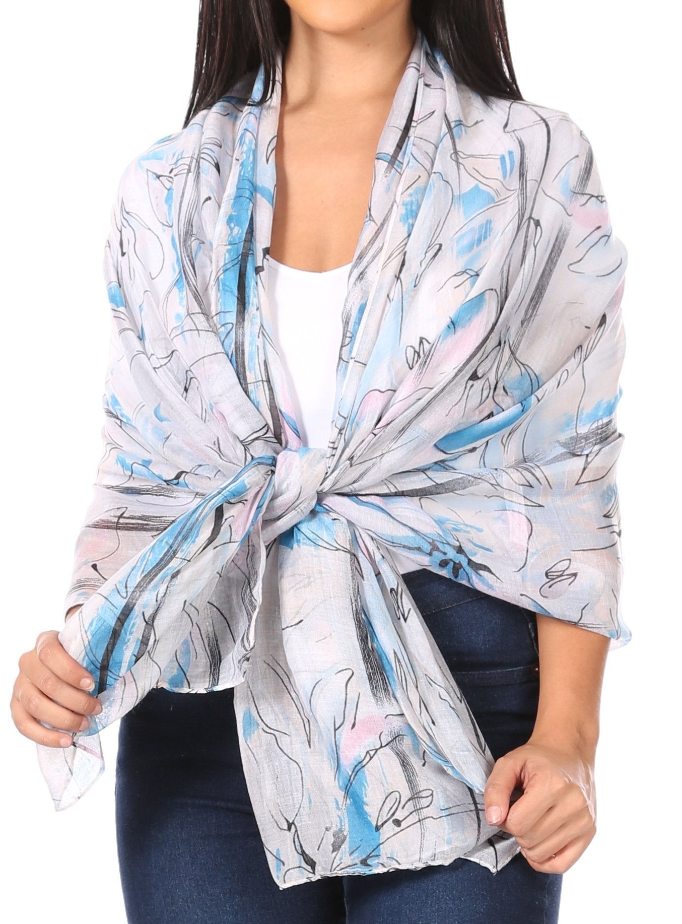 Sakkas Nichole summer gauze featherweight patterned versitile sheer scarf wrap - Concordia Style Boutique