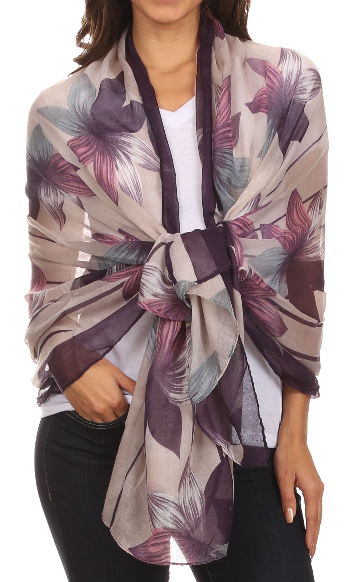 Sakkas Nichole summer gauze featherweight patterned versitile sheer scarf wrap - Concordia Style Boutique