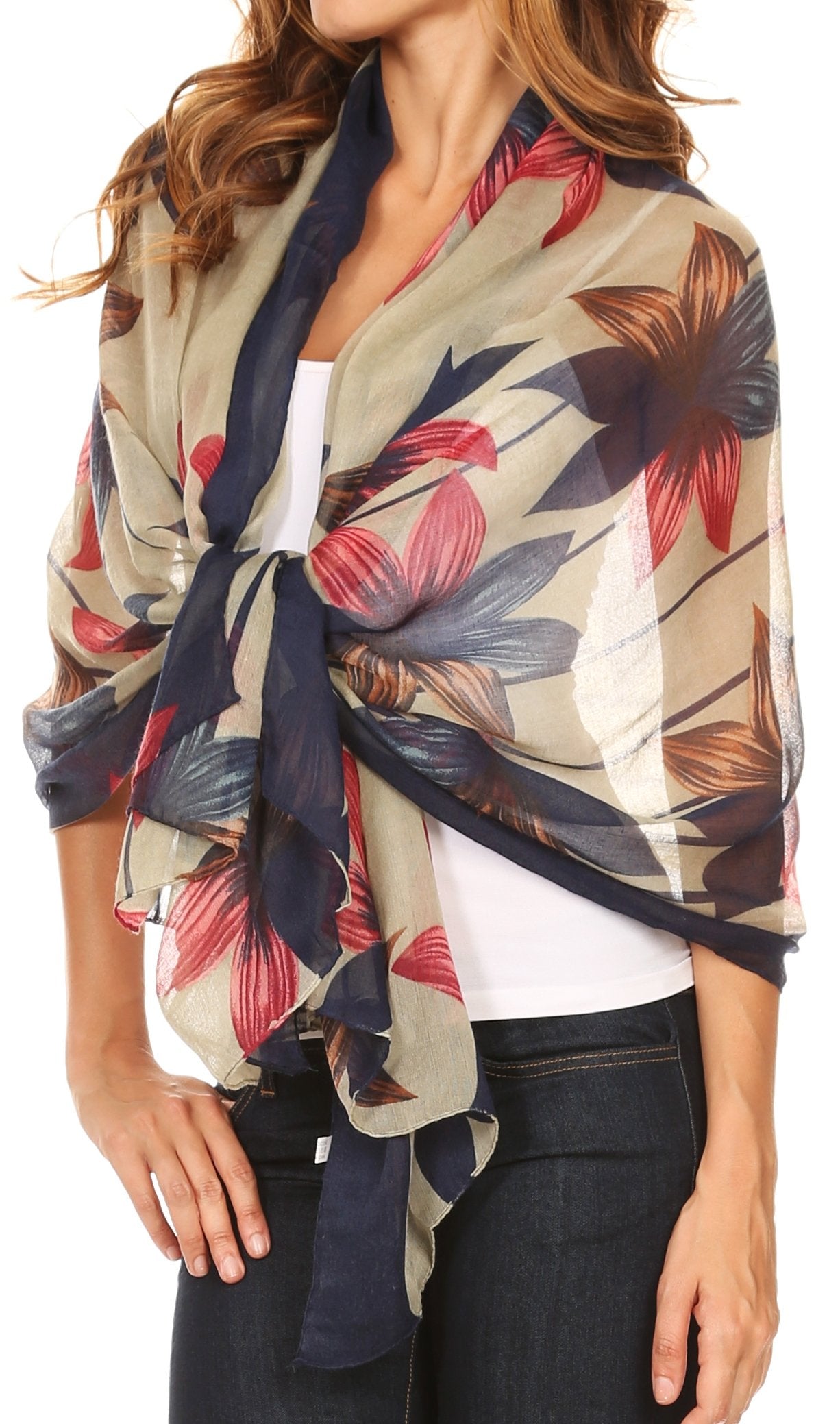 Sakkas Nichole summer gauze featherweight patterned versitile sheer scarf wrap - Concordia Style Boutique