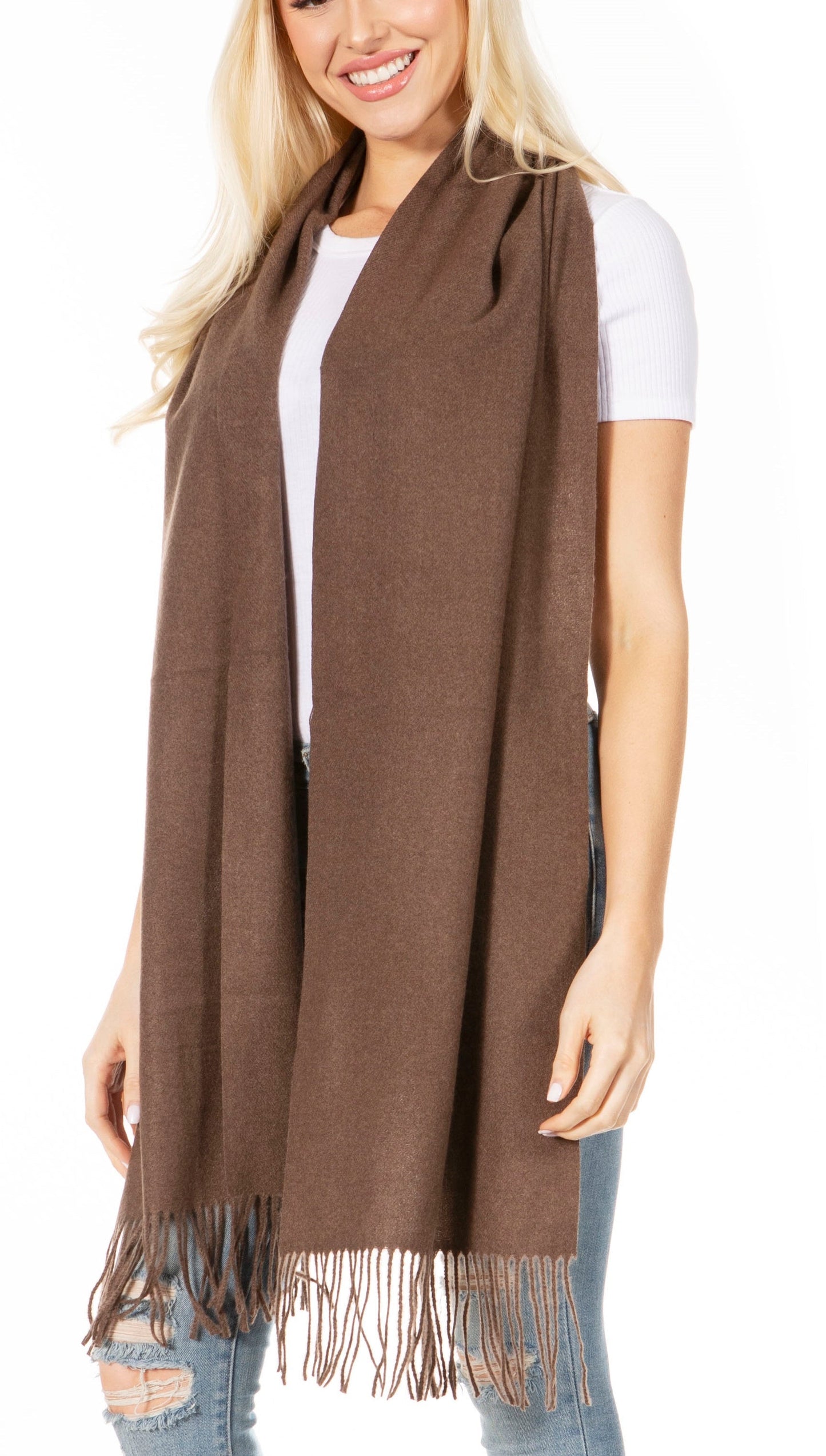 Sakkas Booker Cashmere Feel Solid Colored Unisex Winter Scarf With Fringe - Concordia Style Boutique