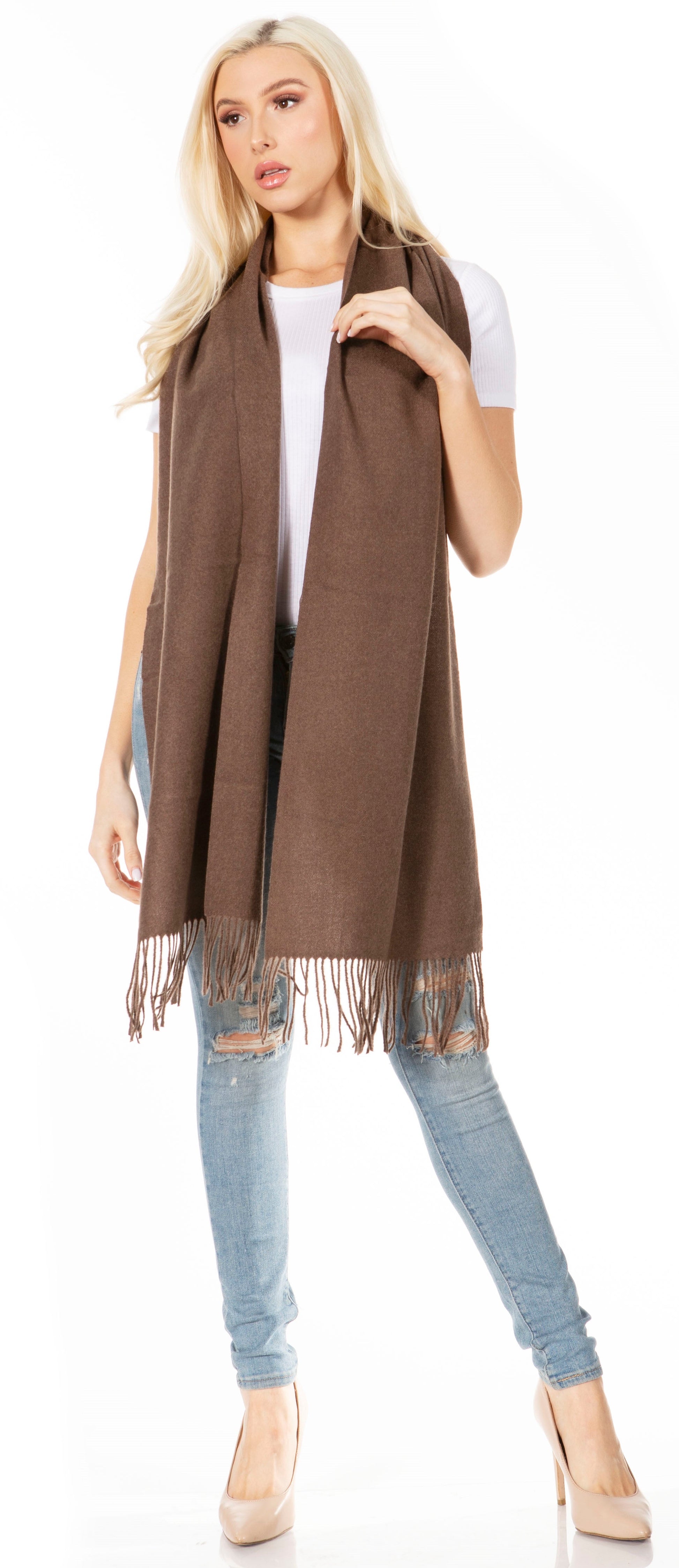Sakkas Booker Cashmere Feel Solid Colored Unisex Winter Scarf With Fringe - Concordia Style Boutique