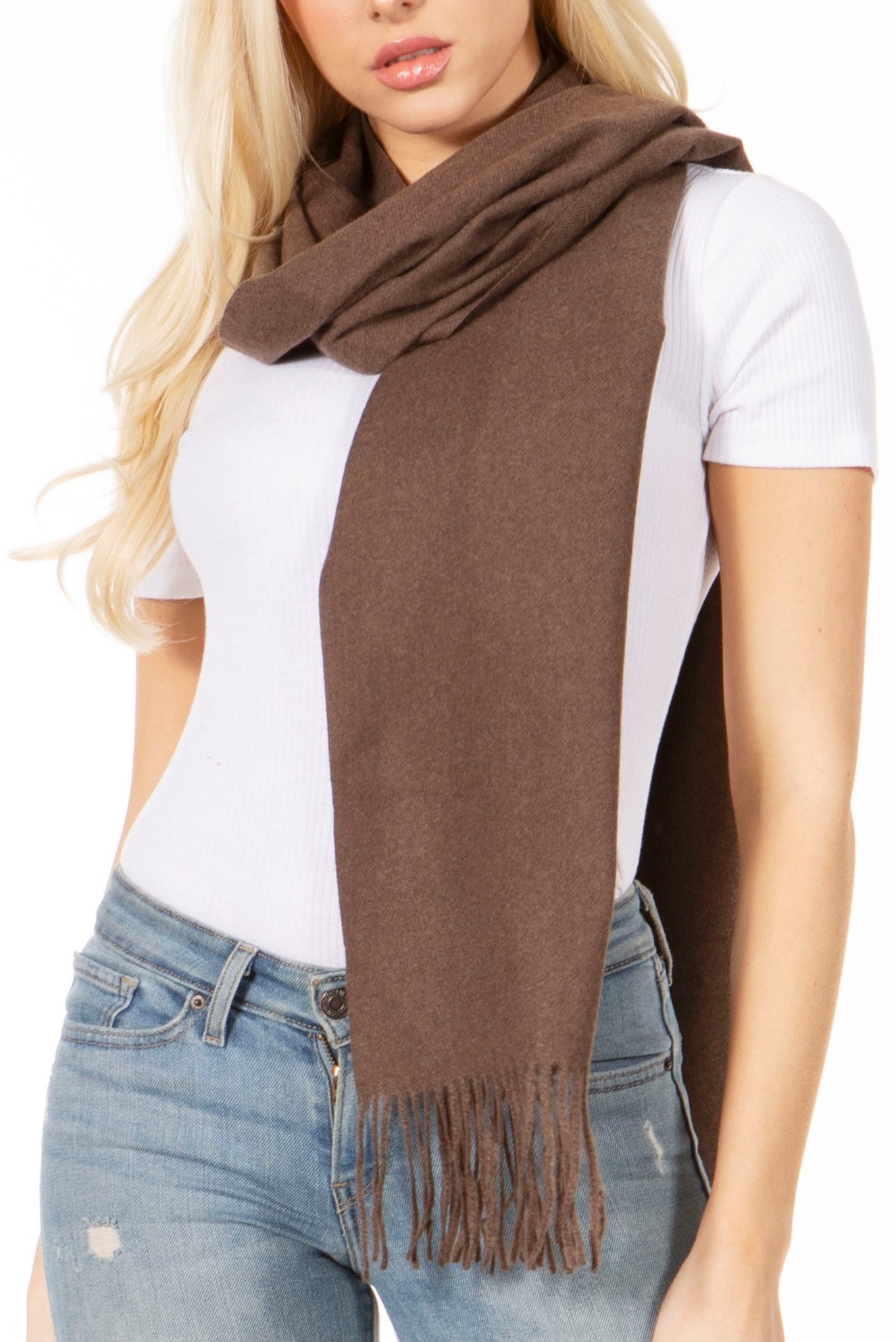 Sakkas Booker Cashmere Feel Solid Colored Unisex Winter Scarf With Fringe - Concordia Style Boutique