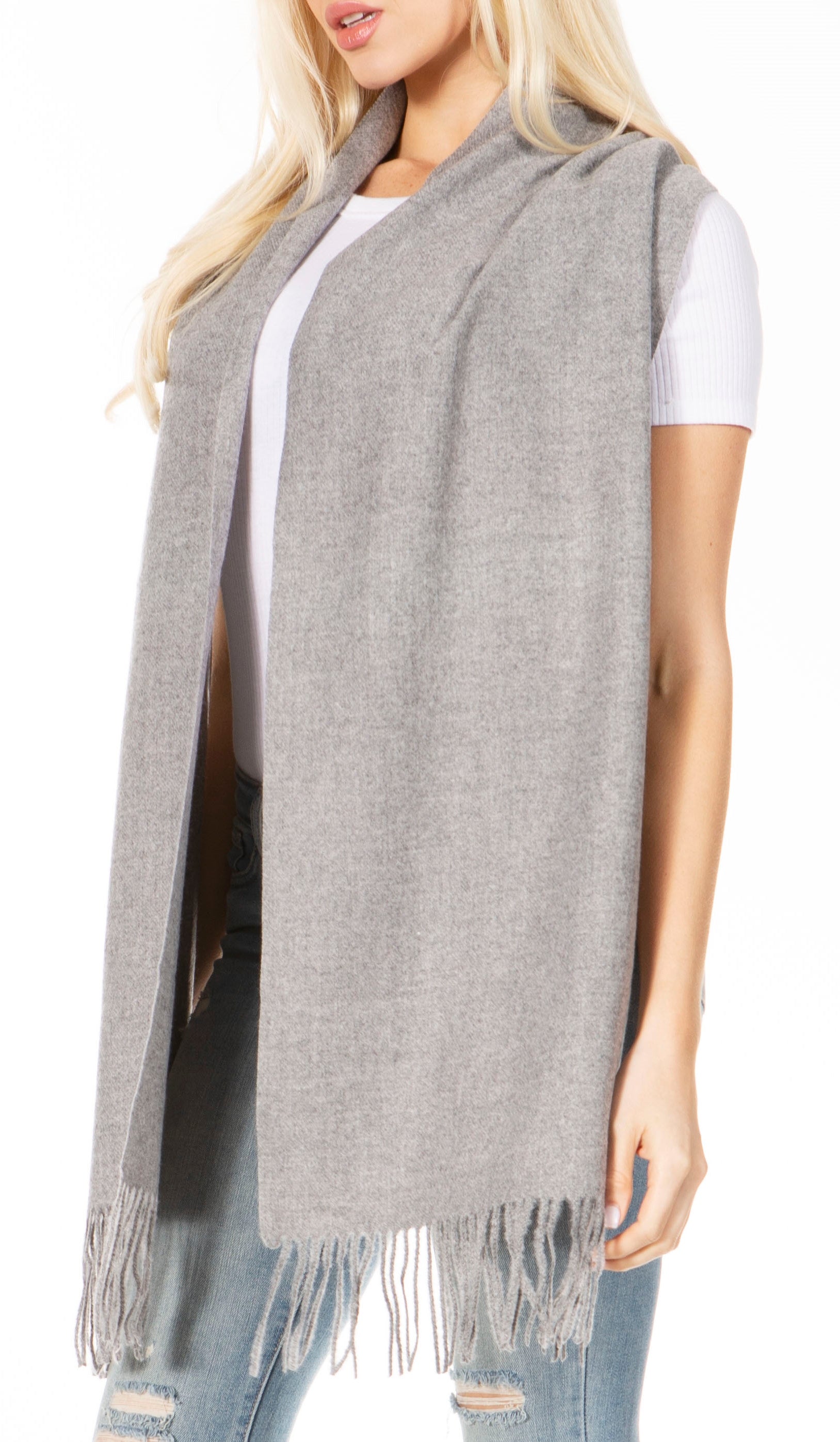 Sakkas Booker Cashmere Feel Solid Colored Unisex Winter Scarf With Fringe - Concordia Style Boutique