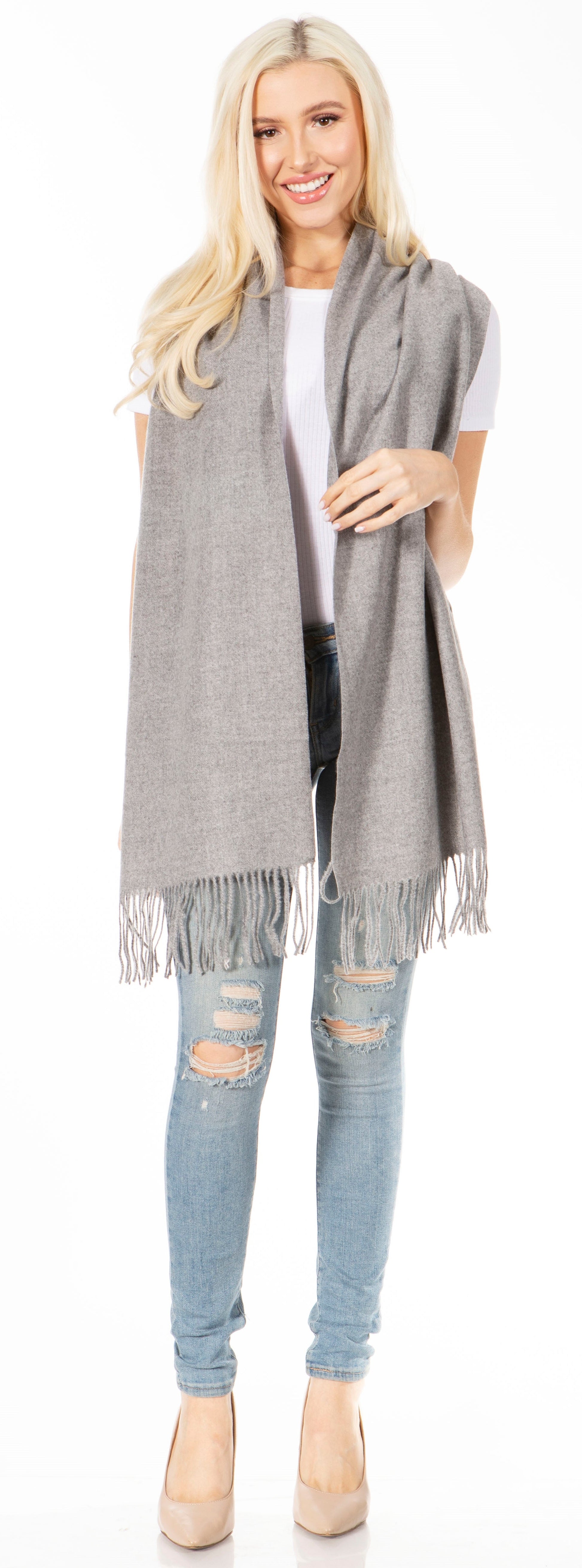Sakkas Booker Cashmere Feel Solid Colored Unisex Winter Scarf With Fringe - Concordia Style Boutique
